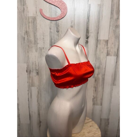 BP. Red Satin Crop Top Small | Adjustable Spaghetti Strap Cami Bralette - Picture 3 of 6
